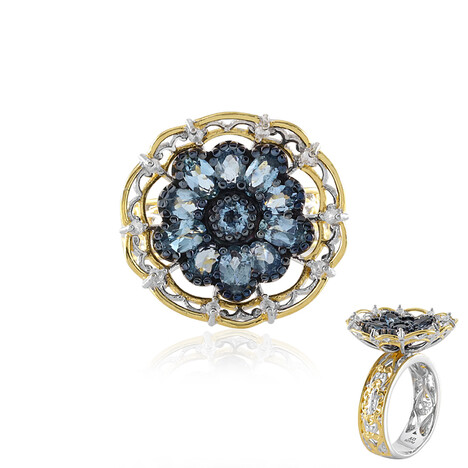 Zilveren ring met Tanzania aquamarijnen (Gems en Vogue)