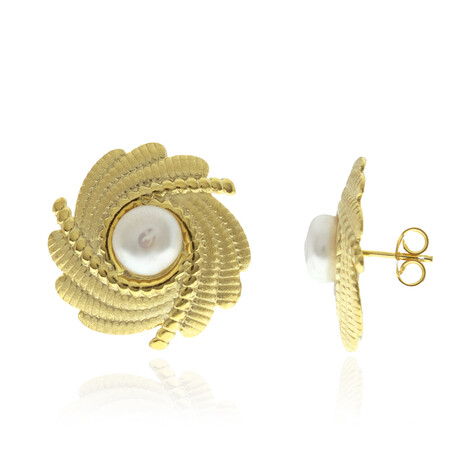 Boucles d'oreilles en argent et Perle blanche de culture d'eau douce (Joias do Paraíso)