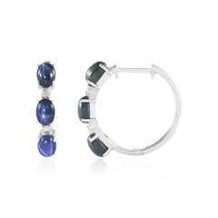 Zilveren oorbellen met blauwe ster saffieren