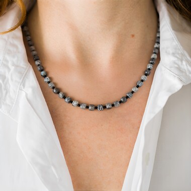 Collana in argento con Diaspro a Bande Argentate