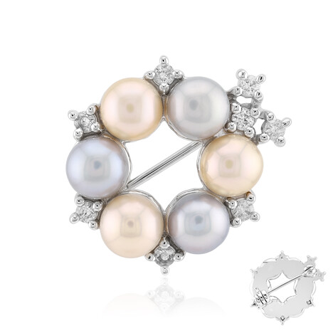Broche en plata con Perla durazno Freshwater (TPC)