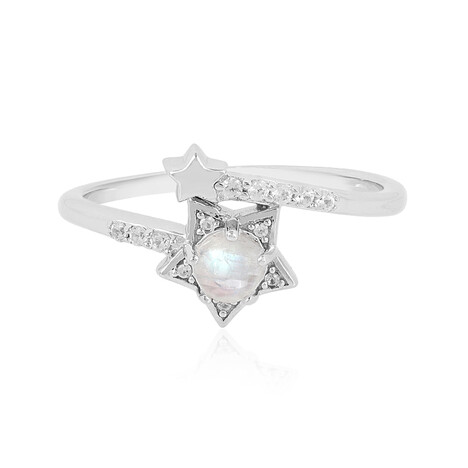 Bague en argent et Pierre de Lune arc-en-ciel