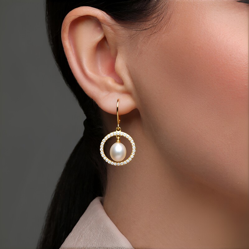 Pendientes en plata con Perla blanca Freshwater