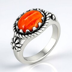 Anello in argento con Conchiglia di Ostrica Spinosa Arancione