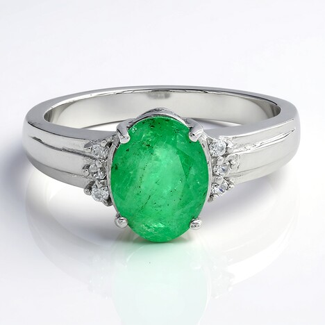 Anello placcato in platino con Smeraldo Bahia