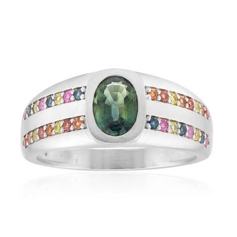 Zilveren ring met een Petrolkleurige saffier