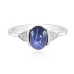 Zilveren ring met een blauwe ster saffier