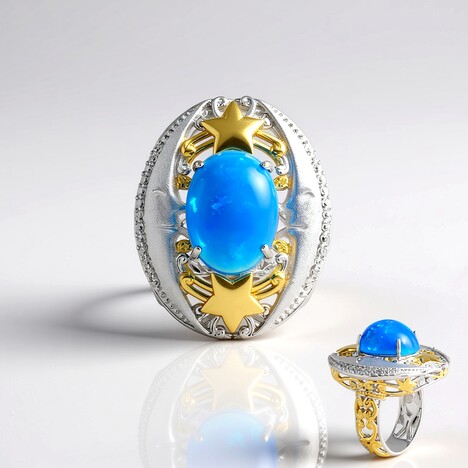 Anello in argento con Opale Blu dell'Etiopia (Gems en Vogue)
