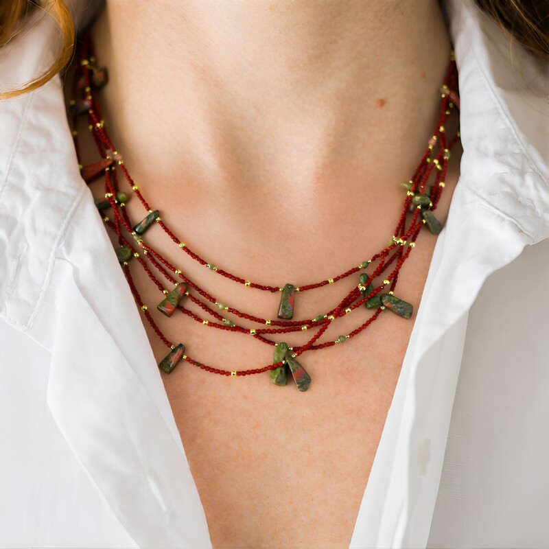 Unakite Silver Necklace (Riya)