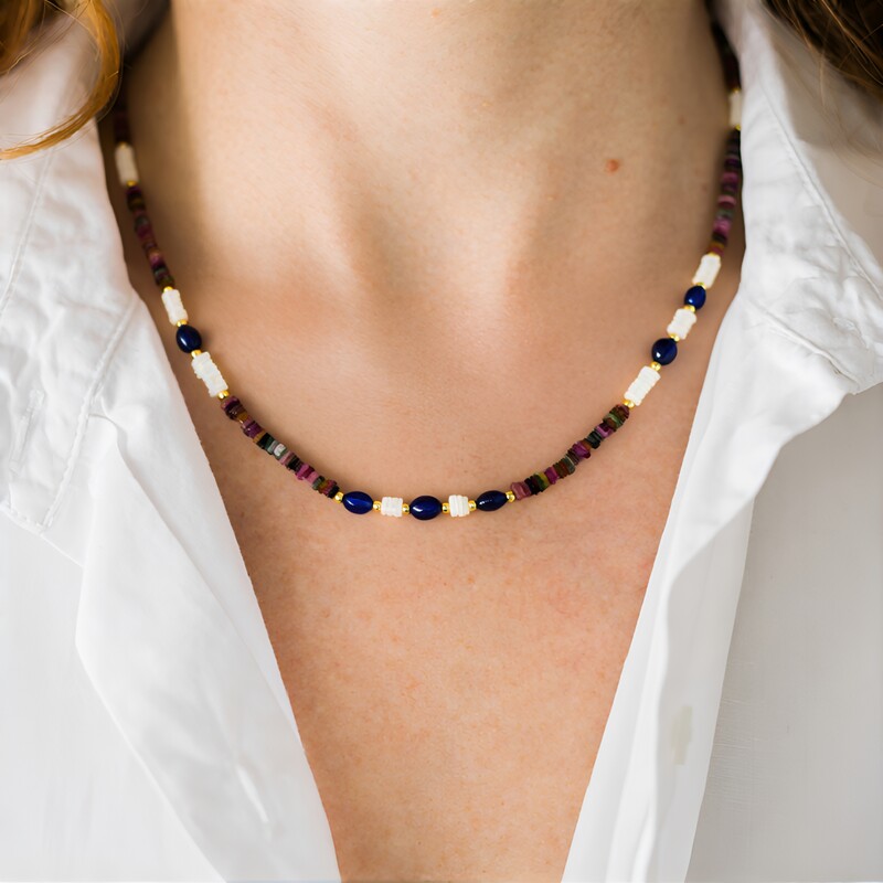 Edelstein-Silberhalskette (Riya)