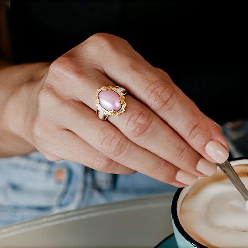 Pinkfarbene Mabe-Perlen-Silberring (Gems en Vogue)