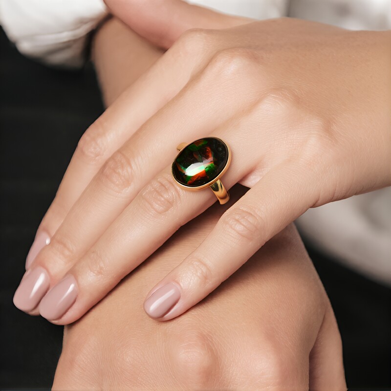 Anello in argento con Ammolite (Bali Barong)