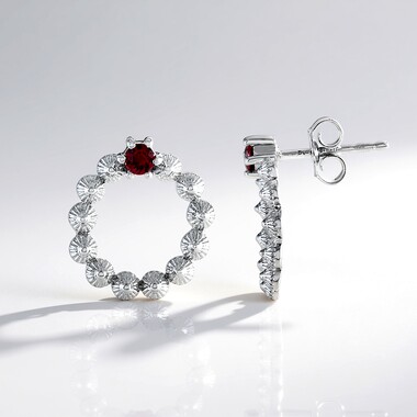 Kolczyki ze srebra platynowanego - Spinel czerwony szlachetny Noble Red