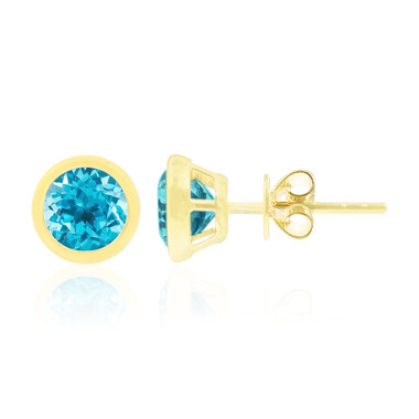 Pendientes en oro con Topacio azul suizo
