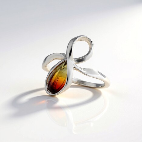 Anello in argento con Ambra Sunrise Baltica (dagen)