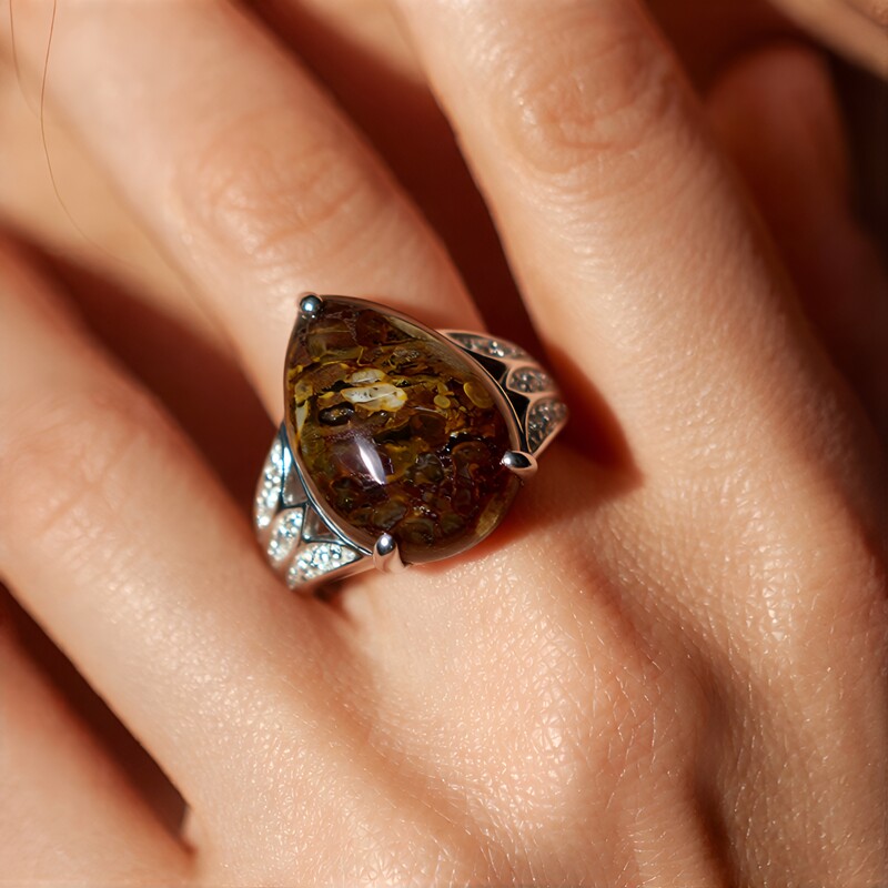 Bague en argent et Quartz Dinosaure