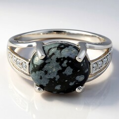 Anello in argento con Ossidiana Fiocco di Neve