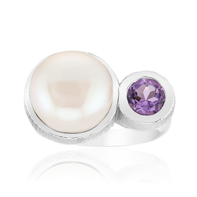 Bague en argent et Perle blanche de culture d'eau douce (Michelle Albala)