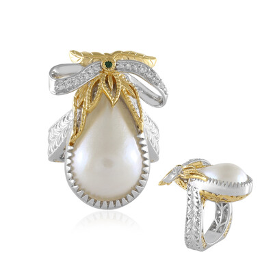 Bague en argent et Perle blanche de Mabe (Gems en Vogue)