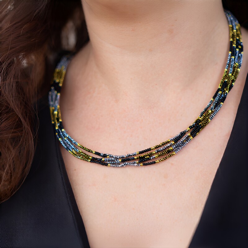 Collier en argent et Hématite argentée (Riya)