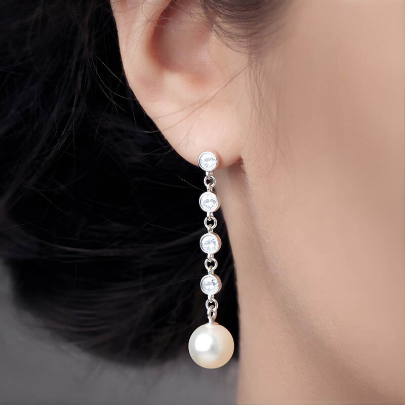 Pendientes en plata con Perla blanca Freshwater