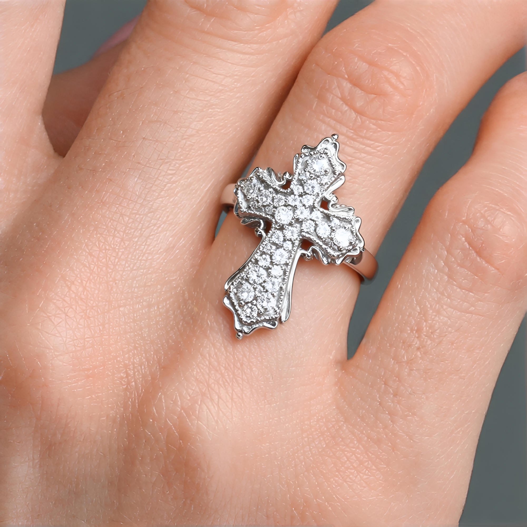 Zircon Sterling Silver Cross Ring