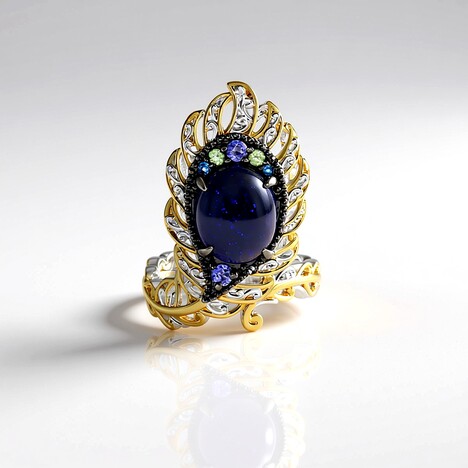 Anello in argento con Opale Blu dell'Etiopia (Gems en Vogue)