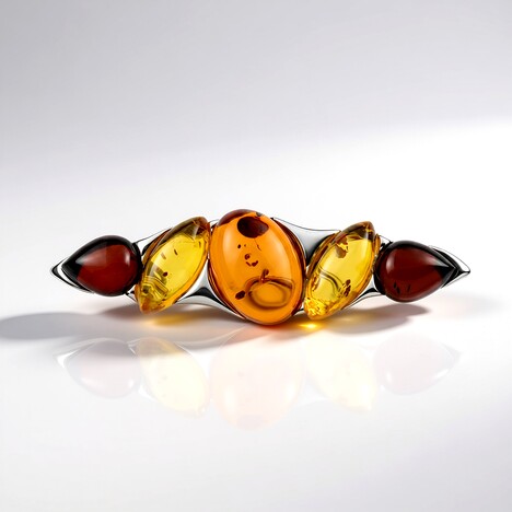 Broche en argent et Ambre baltique couleur cognac (dagen)