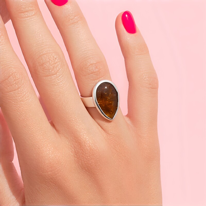 Brauner Moosachat-Silberring