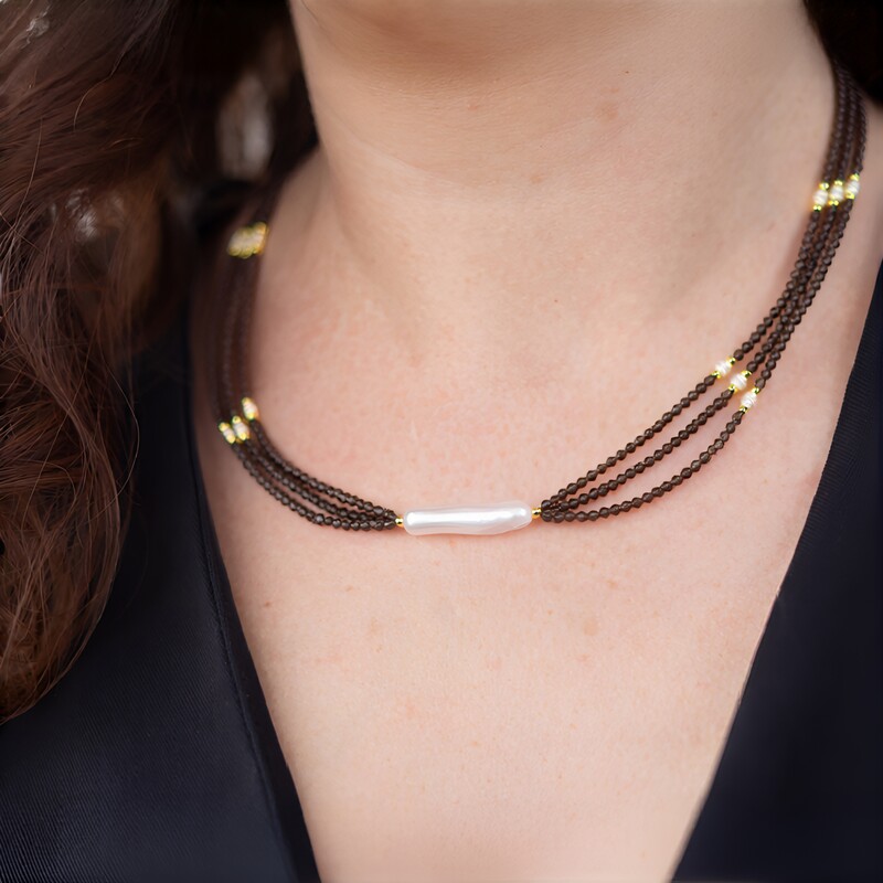 Collar en plata con Cuarzo ahumado (Riya)