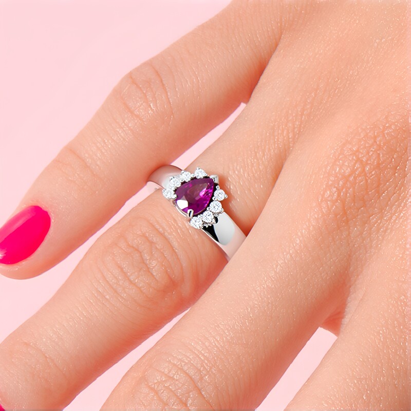 Bague en argent et Grenat magenta
