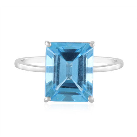 Anillo en oro con Topacio azul suizo