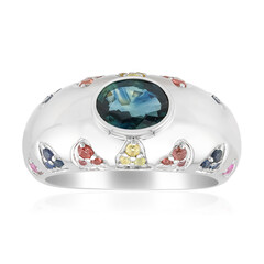 Zilveren ring met een Petrolkleurige saffier