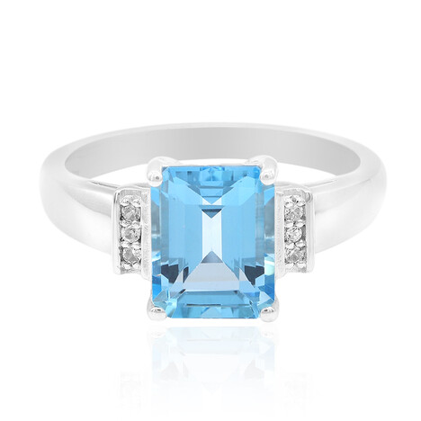 Anillo en plata con Topacio azul suizo
