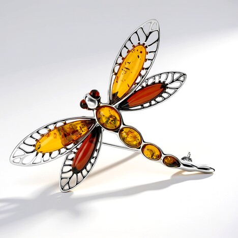 Broche en argent et Ambre baltique couleur cognac (dagen)