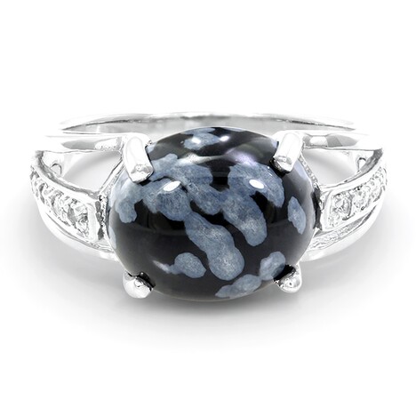 Bague en argent et Obsidienne Flocon-de-Neige