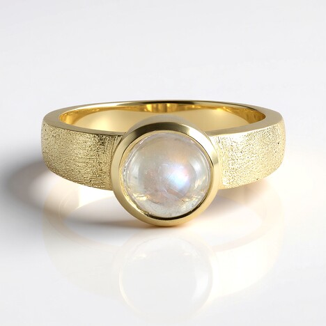 Anello in oro con Pietra di Luna Arcobaleno AAA (Adela Gold)