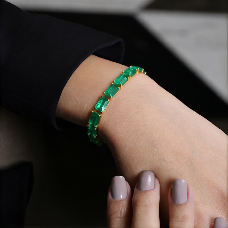 Zilveren armband met put D8 smaragdstenen (Gems en Vogue)