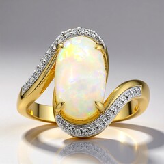 Anello in oro con Opale Bianco Brasiliano