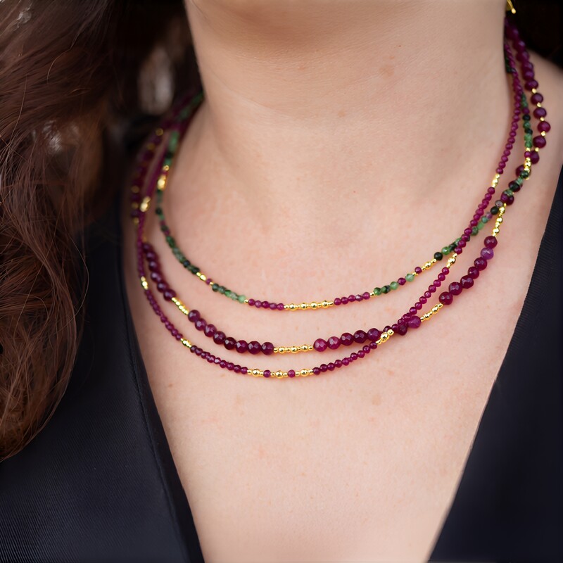 Collier en argent et Rubis du Mozambique (Riya)