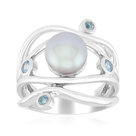 Bague en argent et Perle de culture d'eau douce argentée (TPC)