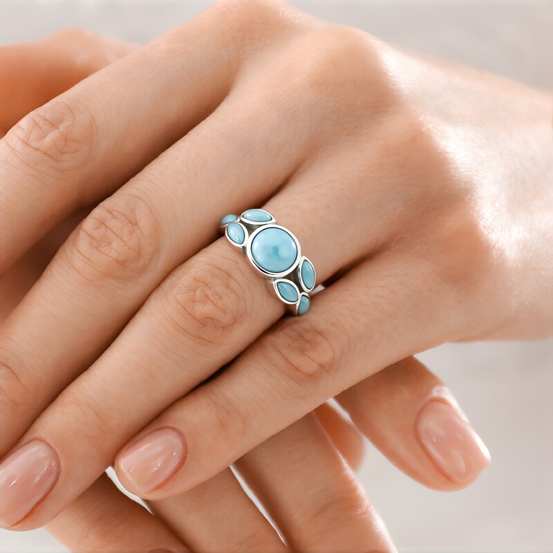 Anillo en plata con Larimar