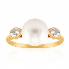 Gouden ring met een Witte zoetwater kweekparel