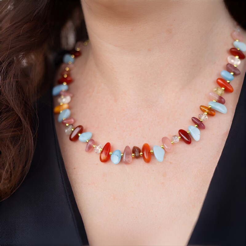 Strawberry Quartz Silver Necklace (Riya)