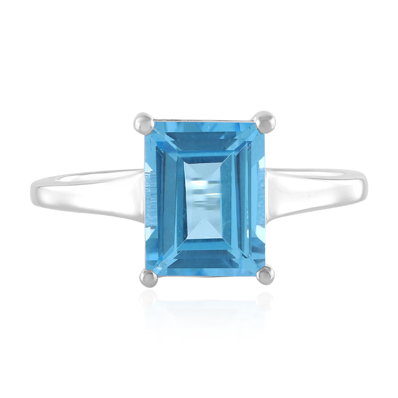 Anello Donna Con Topazio Blu Fuoco – Argentato – Forma Rettangolare – Misure 6-10 – Luckyshine