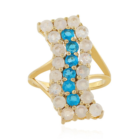 Bague en argent et Pierre de Lune arc-en-ciel