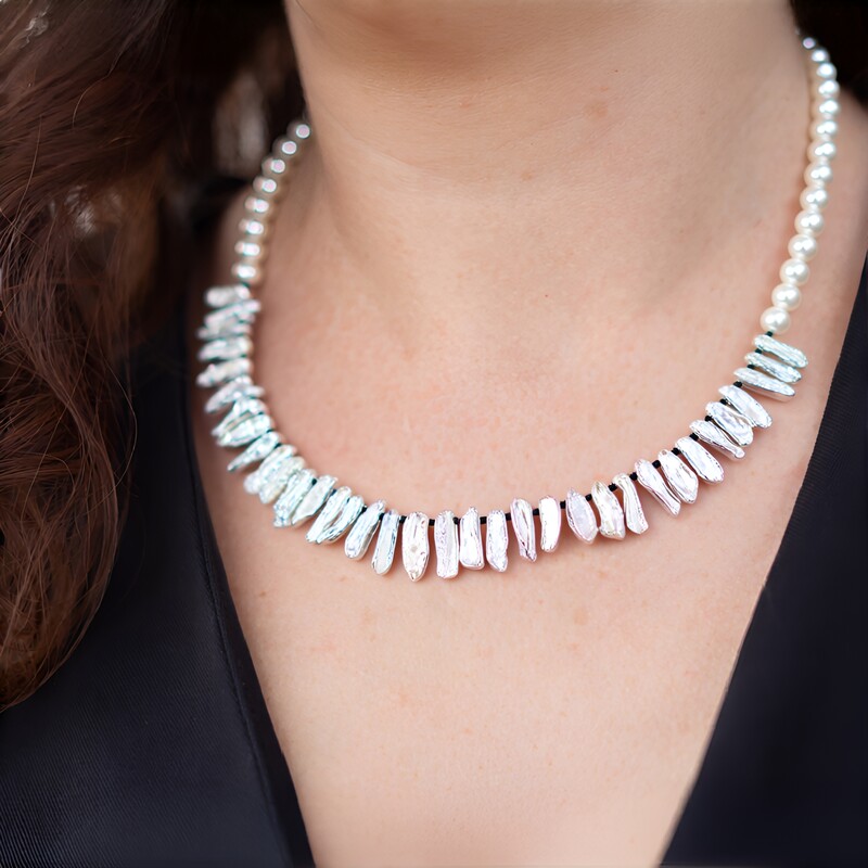 Keshi-Perlen-Silberhalskette (TPC)