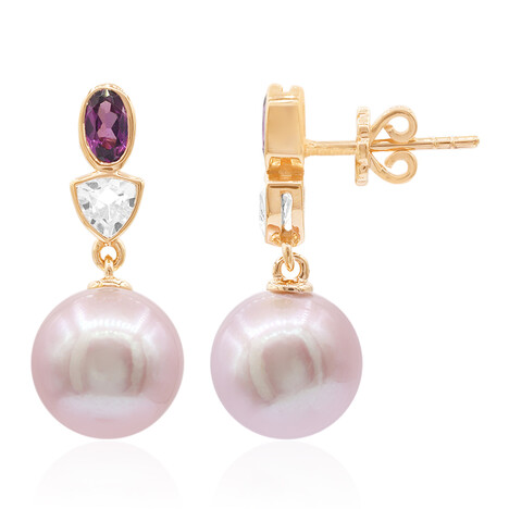 Pendientes en oro con Perla Ming rosa (TPC)