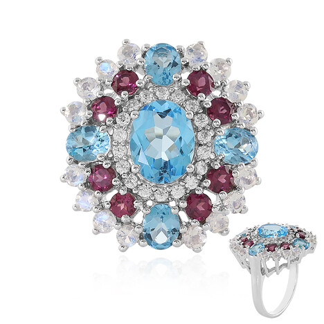 Anillo en plata con Topacio azul suizo