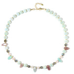 Zilveren halsketting met rozen kwartskristallen (Riya)